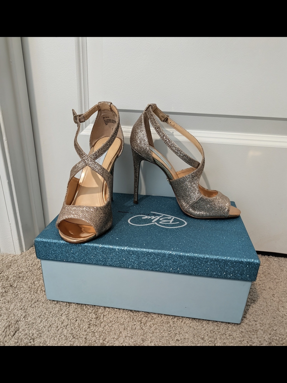 Gold Glitter Crisscross Open-Toe High Heels